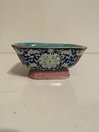 Antique Chinese Qing Dynasty Porcelain Bowl With Red Seal Mark 19th Century