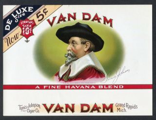 Old Van Dam Cigar Label - Tunis Johnson Cigar Co.  - Grand Rapids,  Mich.