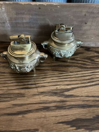 Vintage Brass Table Cigarette Lighters With Engraved Peacocks - 2