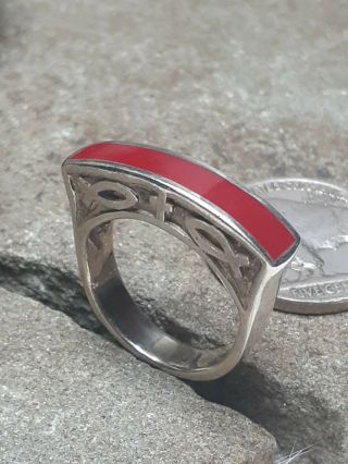 Vintage Sz6 5g Religious Fish Cross Red Coral Southwestern Ring Sterling Silver