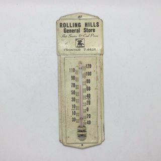 Vintage Metal Litho Advertising Thermometer Rolling Hills General Store