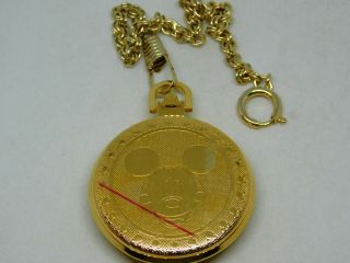 Verichron Disney Mickey The Mouse Gold Tone Quartz Analog Pocket Watch