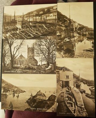 Vintage Postcards X 5 Coast Guard House Polperro 1911,  Harbour,  Church.  Cornwall