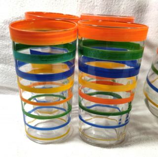 Vintage 50 ' s Libbey Anchor Hocking - Glass - Fiesta Stripe Pitcher,  4 Tumblers 3