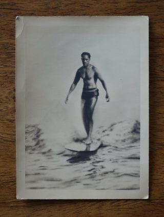 Vintage Hawaii Duke Kahanamoku Surfing Surfboard Waikiki 4x6 Photograph 1910s