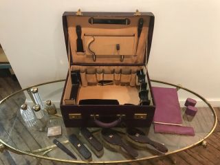 Early 20th C.  Edwardian Asprey & Co.  London Leather Sterling Vanity Travel Case