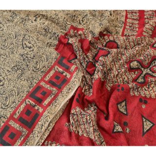 Tcw Vintage 100 Pure Cotton Sarees Cream Printed Sari Craft Decor Fabric