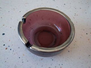 Vintage Purple Glass Ashtray Round With Silver Rim 3 3/4 " Diameter