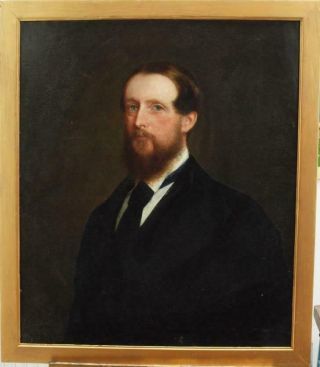 Large 19th Century Portrait Young Bearded Gentleman Signed Antique Oil Painting