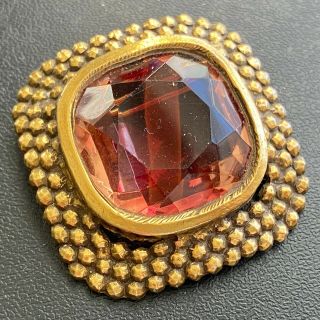 Signed Accessocraft Nyc Vintage Pink Red Givre Glass Gold Tone Brooch Pin 207