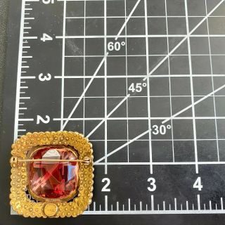 Signed ACCESSOCRAFT NYC Vintage Pink Red Givre Glass Gold Tone Brooch Pin 207 2