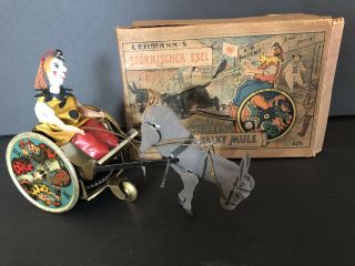 Antique Lehmann Wind - Up Tin Toy The Balky Mule W/original Box