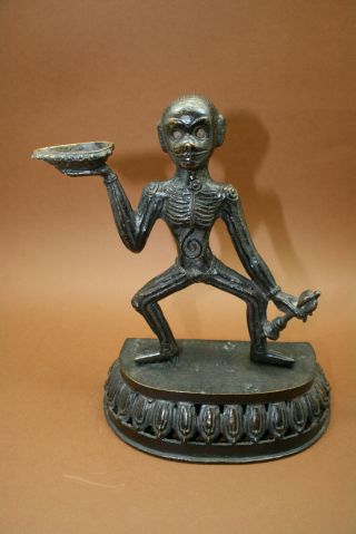 Circa 19thC Bronze Tantric Skeleton with Kapala and Ghanta India/Tibet/Nepal 2
