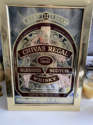 Bar Sign Chivas Regal Blended Scotch Whisky Framed Mirror 21 " X 15 " Vintage