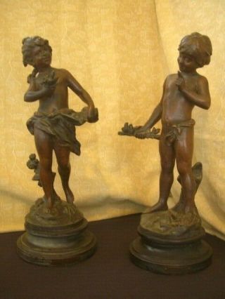 Antique Bronzed Spelter French Classical Figures - After August Moreau
