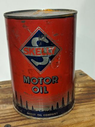 Vintage Skelly Motor Oil 1 Quart All Metal Red Can
