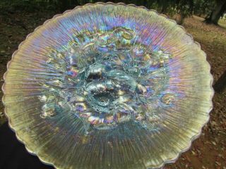 Northwood Poppy Show Antique Carnival Art Glass Plate Ice Blue Scarce & Pretty
