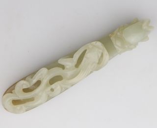 Antique Chinese Carved Celadon Jade Belt Hook Buckle 19th C.  Qing 2