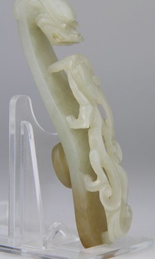 Antique Chinese Carved Celadon Jade Belt Hook Buckle 19th C.  Qing 5