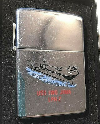 Vintage 1980 Miltary Zippo Lighter Us Navy Iwo - Jima Class