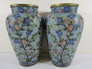 (2) 19th Century Chinese Cloisonne Enamel Vases - 10 " Tall