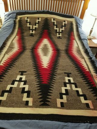 Antique Large Sw Native American Indian Wool Rug Navajo Red Black White Brown