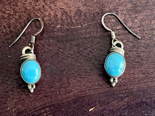 Vintage Navajo Sterling Silver Sleeping Beauty Turquoise 1 1/2” Dangle Earrings
