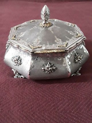 Antique / " Very - Ornate " 800 Silver With Gold.  Italy Dresser Box.  803 Grams.