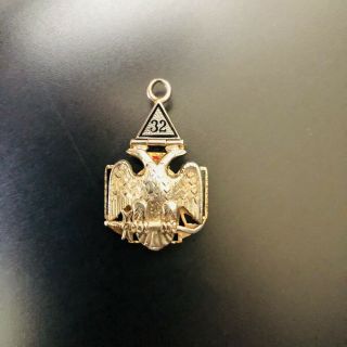 Antique 14k Gold 32 Degree Enameled Scottish Rite Masonic Tri - Fold Hinged Fob