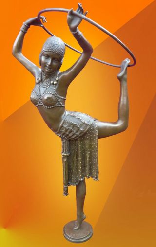 Art Deco Bronze Ring Dancer Statue Signed Chiparus Figure Hot Cast Figurine