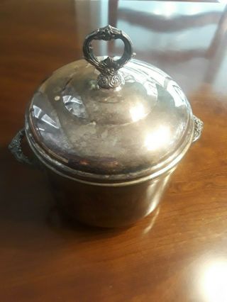 Vintage Sheridan Silver Plate Ice Bucket With Milk Glass Insert Tarnished