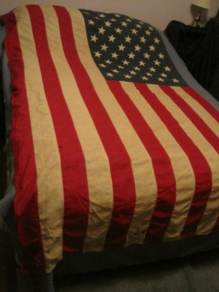 Vintage American Flag 50 Stars Stitched Bull Dog 5 Ft.  X 8 Ft.  100 Cotton Nr