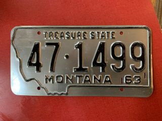 Vintage 1963 Montana License Plate Silver /black Treasure State 47 - 1499
