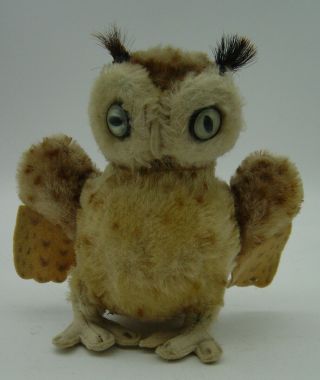Vintage 50s Steiff Mohair Wittie Owl With Button