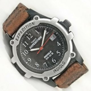 Timex Expedition Indiglo Date Watch Black Silver Wr 50m 38mm Mens