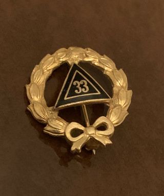 Vtg Masonic Scottish Rite 33rd Degree Lapel Pin Triangle Wreath Bow 1/20 12k