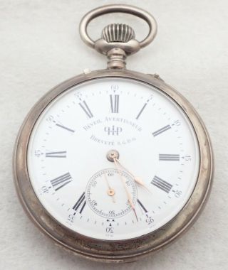 Antique Reveil Advertisseur Swiss Alarm.  800 Silver Pocket Watch