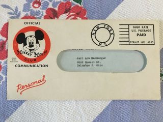Vtg Mickey Mouse Club Membership Certificate W/ Envelope Intact