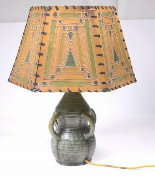 Antique Fulper Pottery Arts & Crafts Lamp & Shade - Four Handled