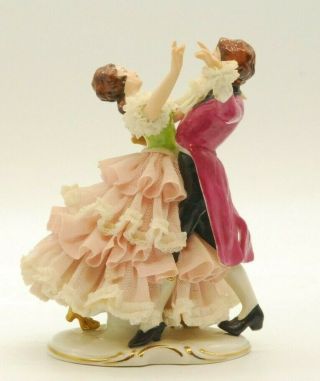 Vintage Dresden Art Porcelain Lace Victorian Couple Dancing Figurine