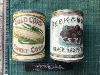 Vintage Corn And Raspberry Tin Cans Early 1900 