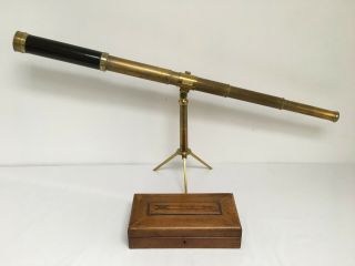Antique Cased Dollond London 42 " 4 Draw Telescope Brass Tripod