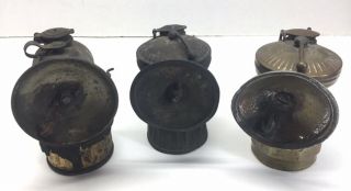 3 Antique Vintage Old Carbide Coal Miner Mining Equiptment Helmet Lamps
