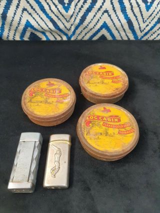 Vintage Tobacco Tins - Log Cabin Flaked Gold Leaf Tobacco