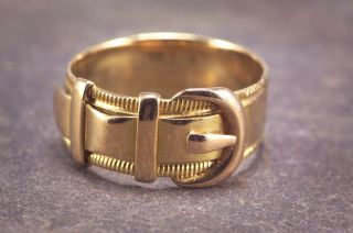 Quality Antique Victorian English 18k Gold Buckle Band Ring Wedding Ring C1870