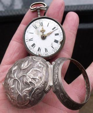 Antique Silver Repousse Pair Case Fusee Verge Pocket Watch,  Jonh Wilte London