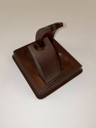 Vintage DECO Curved Walnut Wood 2 Tobacco Pipe Stand Holder Wooden Rack Unmarked 3