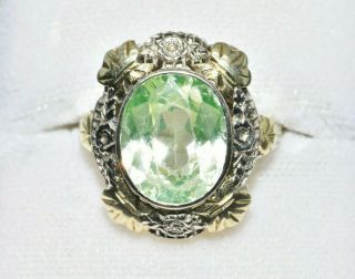Antique Art Deco 14k White Gold Filigree Green Spinel Ring