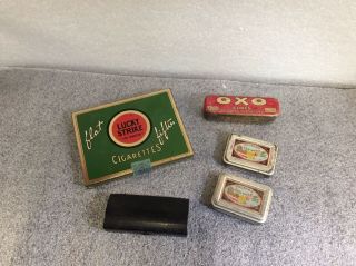 Lucky Strike Flat Fifties Cigarette Box & Four Additional Metal Boxes