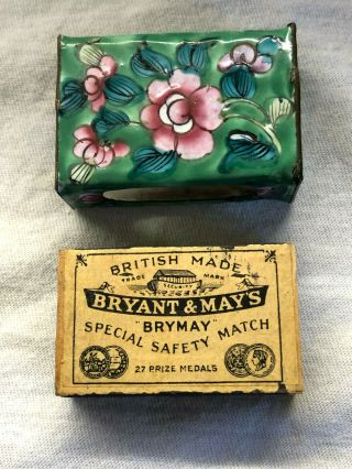 Rare Antique Chinese Enamel Vesta With Bryant & May Matchbox -